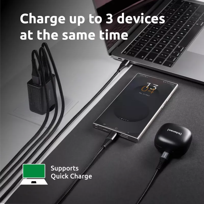 Netzteil Intenso W65ACC USB-A- und USB-C-Anschlüsse schwarz