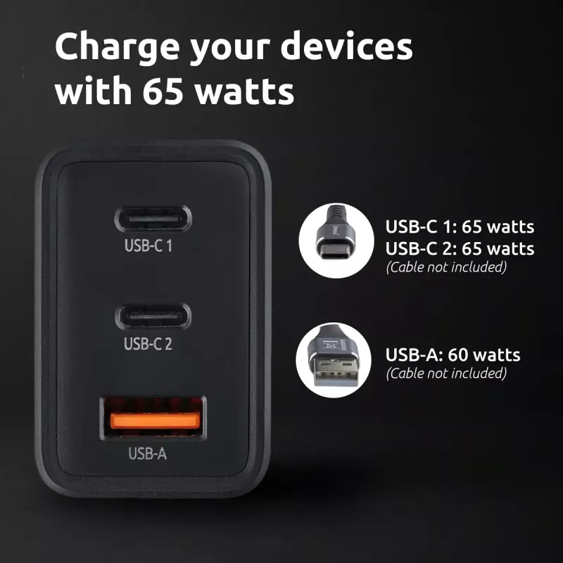 Netzteil Intenso W65ACC USB-A- und USB-C-Anschlüsse schwarz