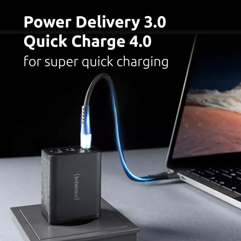 Netzteil Intenso W65ACC USB-A- und USB-C-Anschlüsse schwarz