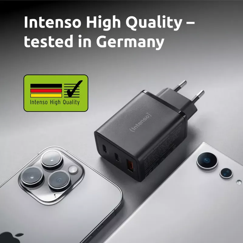 Netzteil Intenso W65ACC USB-A- und USB-C-Anschlüsse schwarz