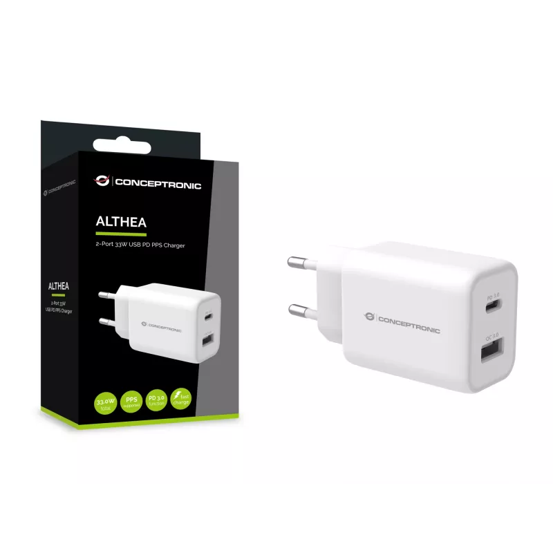 Conceptronic ALTHEA 2-Port 33W USB PD PPS Ladegerät, QC 3.0