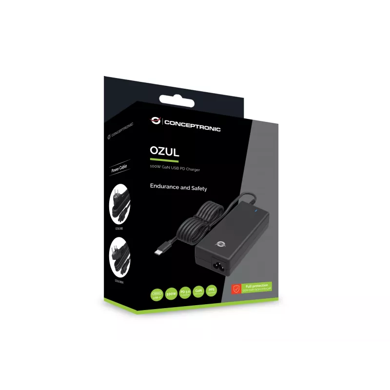 Conceptronic OZUL03BE 100W GaN Desktop-USB-PD-Ladegerät, Universell, Innenbereich, 100–240 V, 50–60 Hz, 100 W, 5–20 V