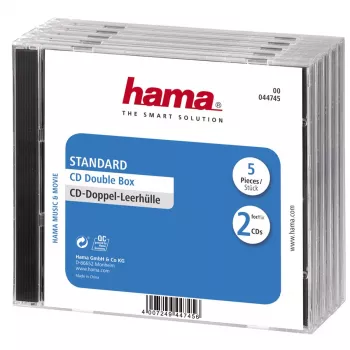 Hama CD-Doppel-Jewelcase Standard, 5er-Pack 2 Discs Transparent