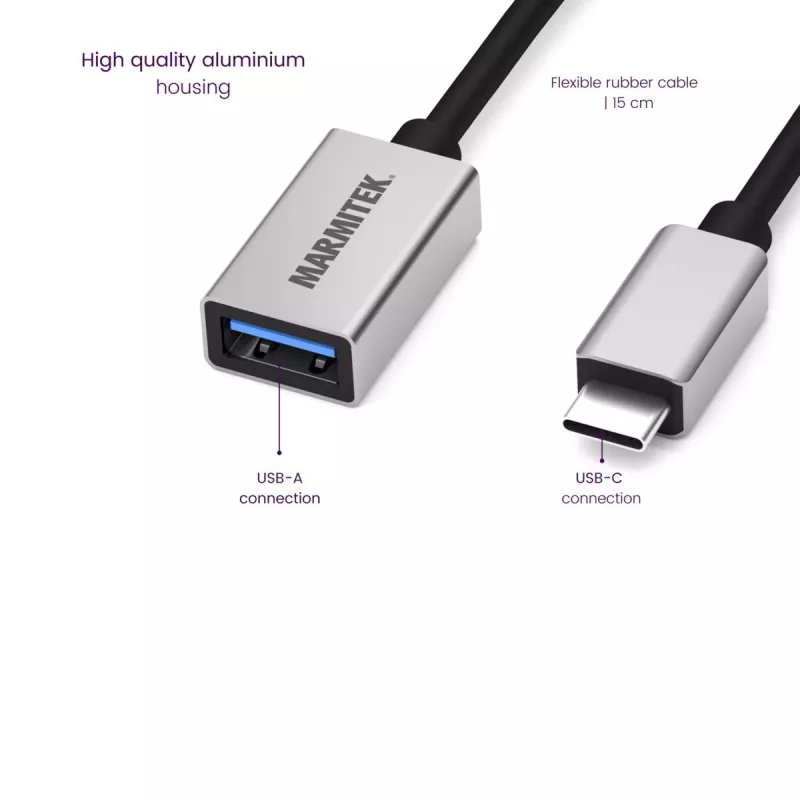 USB-Kabel Marmitek 08375 0,15 m USB 3.2 Gen 1 USB-C USB-A Schwarz Silber