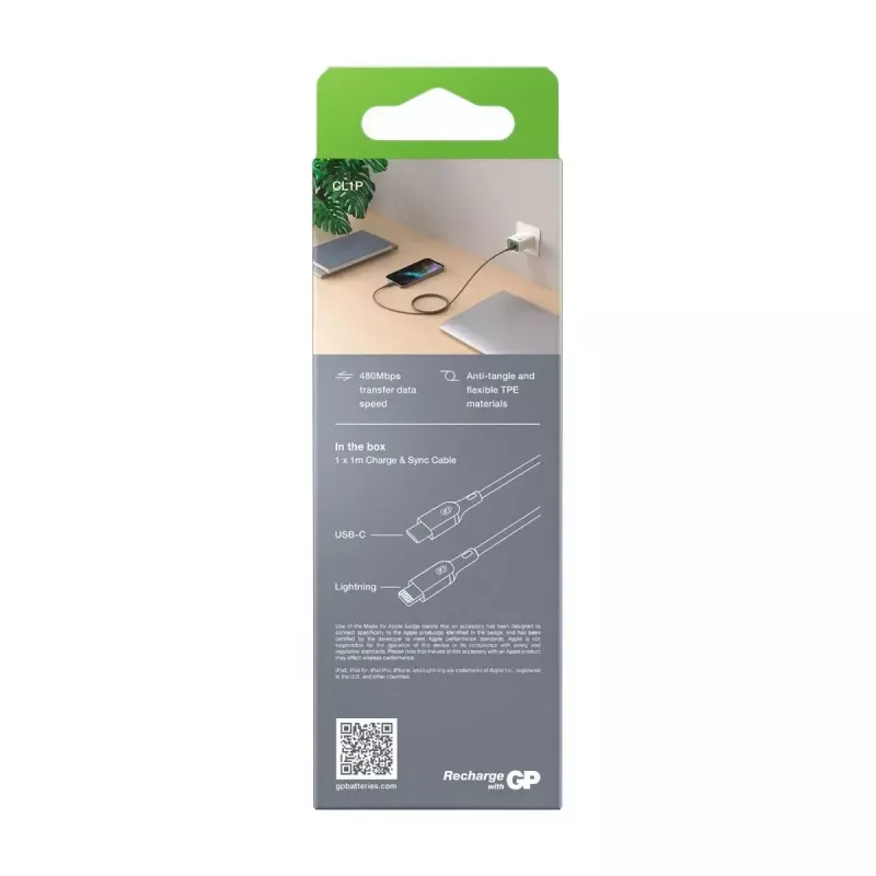 Kabel GP Batterien CL1P 1m Grau Lightning USB C