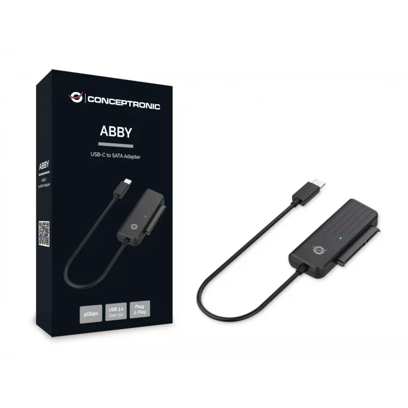 Conceptronic ABBY USB-C-auf-SATA-Adapter, Schwarz, China, 32 mm, 12 mm, 65 mm, 22 g