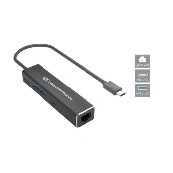 Conceptronic ABBY13B Gigabit Ethernet USB 3.2 Gen 1 Adapter mit USB-Hub, GbE, USB-A x 2, USB-C x 2
