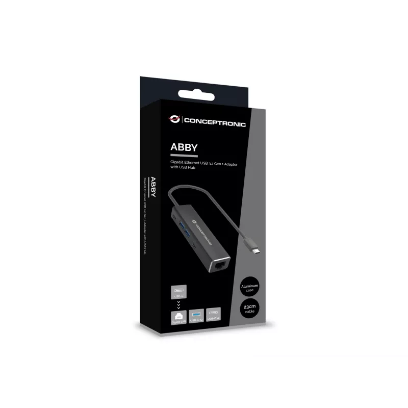Conceptronic ABBY13B Gigabit Ethernet USB 3.2 Gen 1 Adapter mit USB-Hub, GbE, USB-A x 2, USB-C x 2