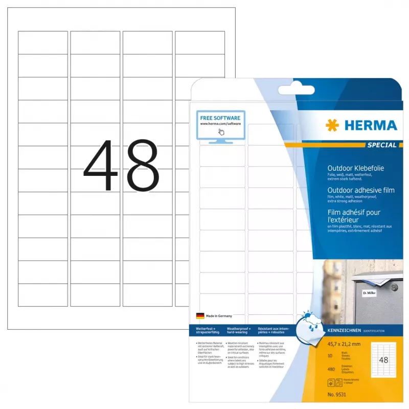 Selbstklebendes Druckeretikett HERMA Labels A4 Outdoor-Folie 45,7x21,2 mm