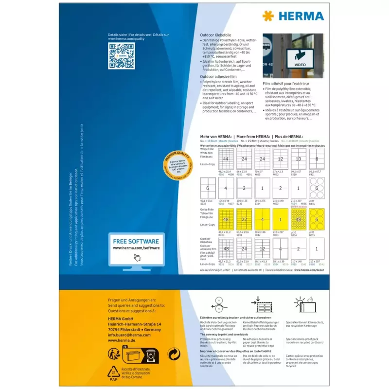 HERMA 9501 Selbstklebeetikett Rechteck Permanent Weiß 50 Stück