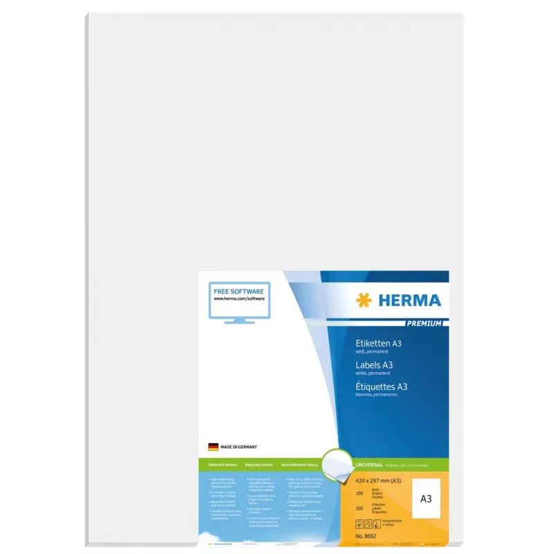 A3 Etiketten Premium HERMA 8692 297x420 mm Weiß Papier Matt