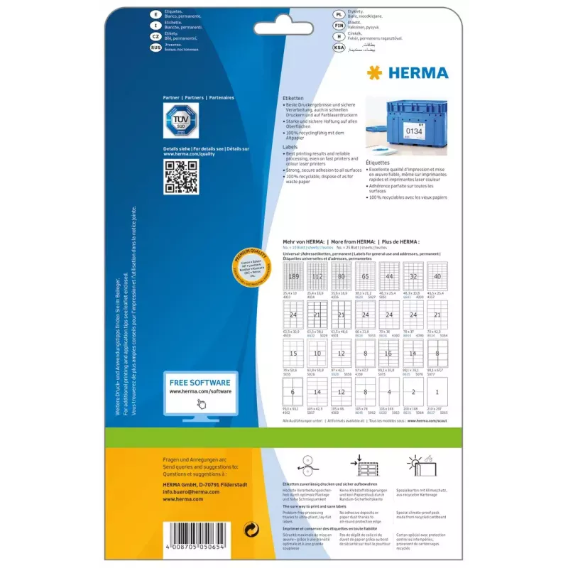 Selbstklebendes Druckeretikett HERMA Labels Premium A4 210x297 mm