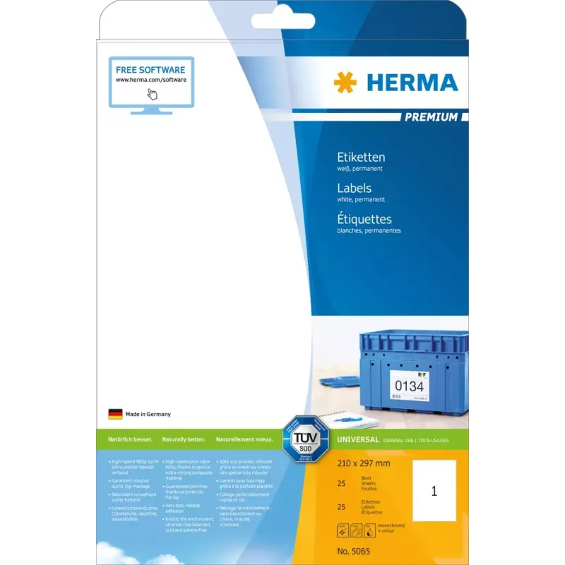 Selbstklebendes Druckeretikett HERMA Labels Premium A4 210x297 mm