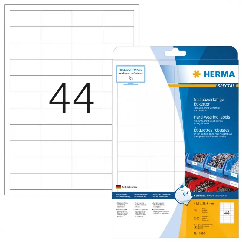 Selbstklebende Druckeretiketten HERMA Labels strapazierfähig A4 48,3x25,4 mm