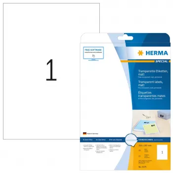 Selbstklebendes Etikett HERMA Etiketten transparent matt A4 210x297 mm Folie