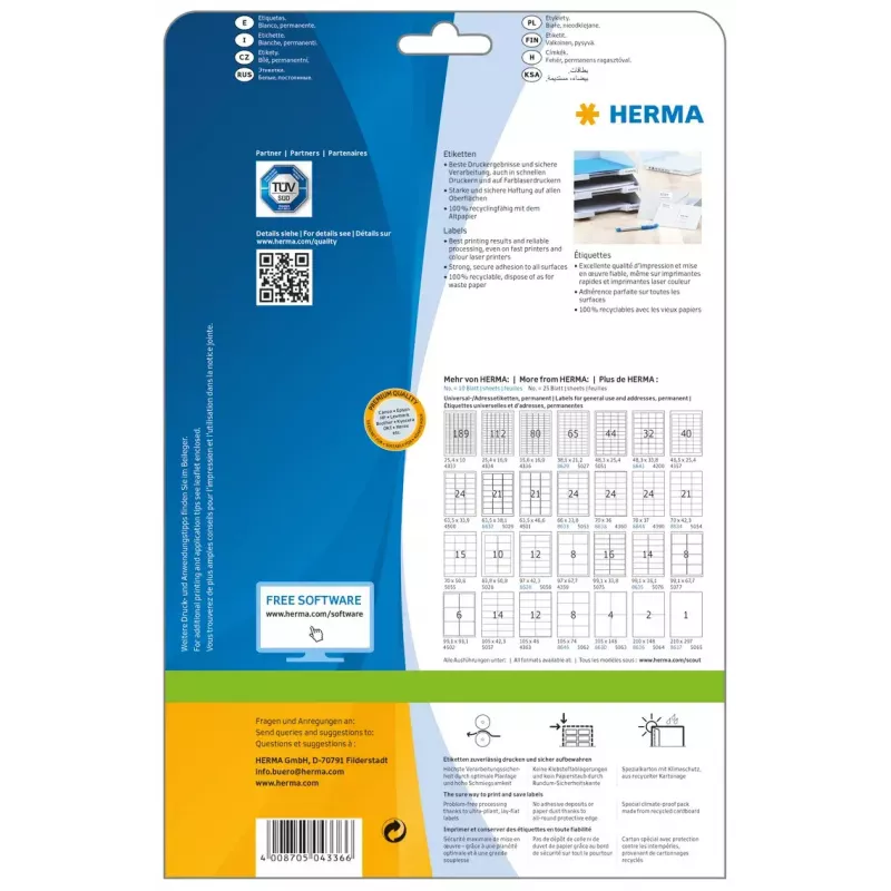 Selbstklebende Druckeretiketten HERMA Labels Premium A4 35,6x16,9 mm