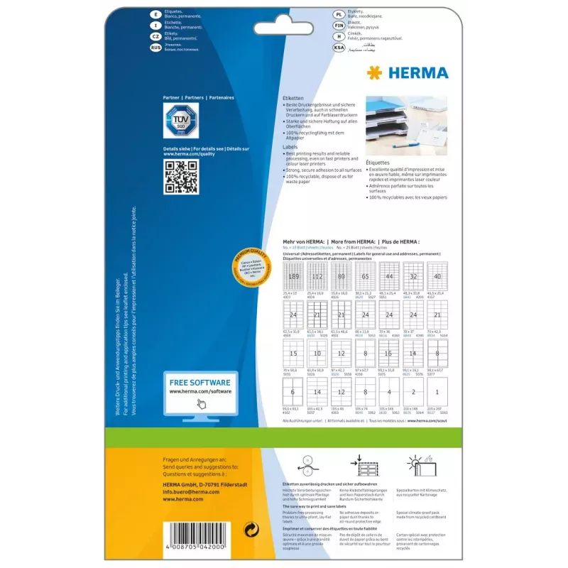 Selbstklebende Druckeretiketten HERMA Labels Premium A4 48,3 x 33,8 mm