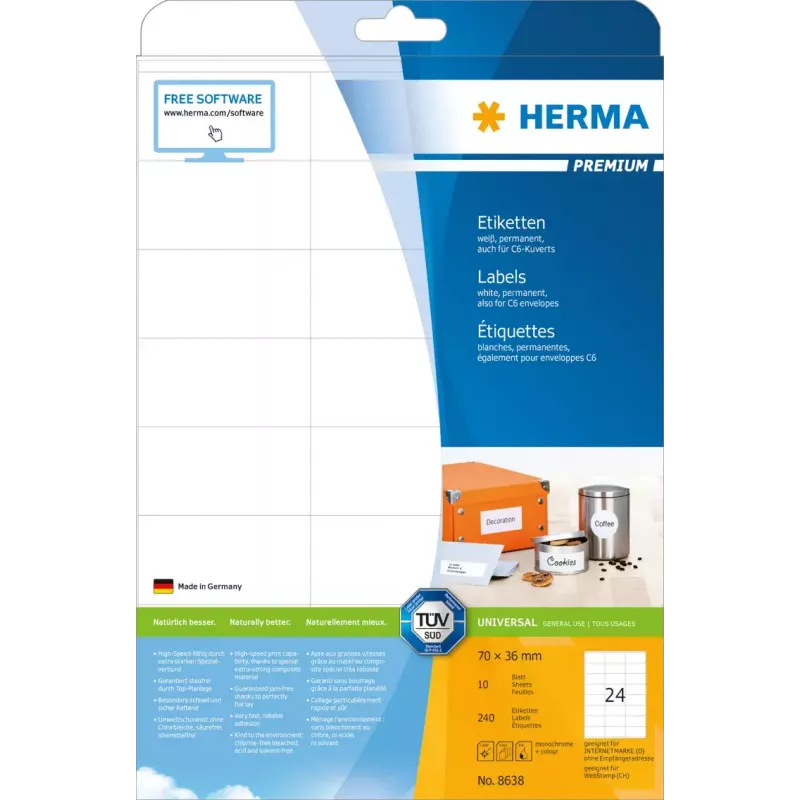 Selbstklebe-Etiketten HERMA 8638 Rechteckig permanent weiß