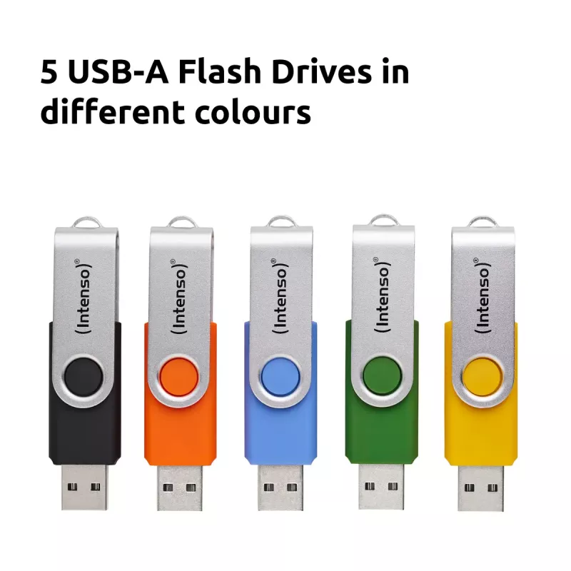 INTENSO Office Line USB-Stick-Multipack 5×64 GB, USB-A, USB 3.2 Gen 1, Swivel, mehrfarbig