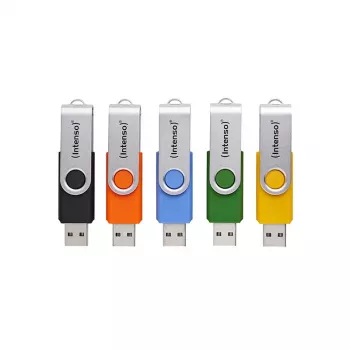 INTENSO Office Line USB-Stick-Multipack 5×64 GB, USB-A, USB 3.2 Gen 1, Swivel, mehrfarbig