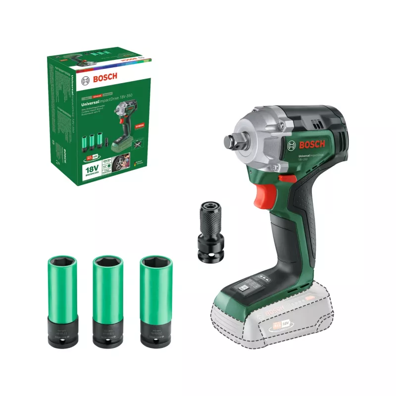 Bosch UniversalImpactDrive 18V-350 (Bare tool + Hex-Adapter + 3 Nüsse 17, 19, 21 mm)