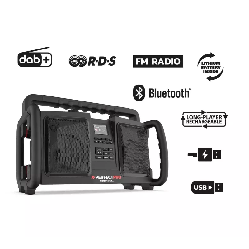 Tragbares Radio Perfectpro ROCKBULL DAB+ FM 50W 20h Akku