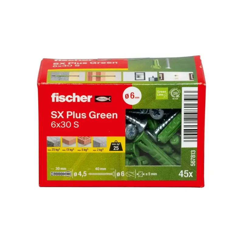 Schrauben- und Dübelset Fischer 567813 45 Stück Grün