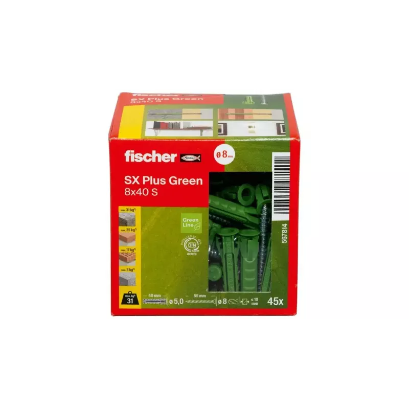 Schrauben- und Dübelset Fischer 567814 45 Stück 8 mm Durchmesser 40 mm Länge