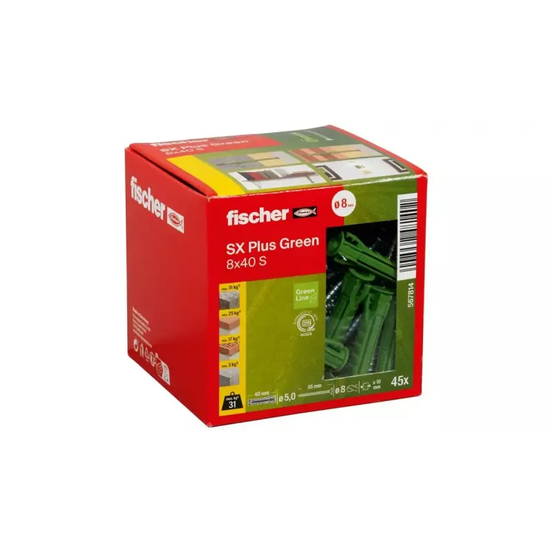 Schrauben- und Dübelset Fischer 567814 45 Stück 8 mm Durchmesser 40 mm Länge