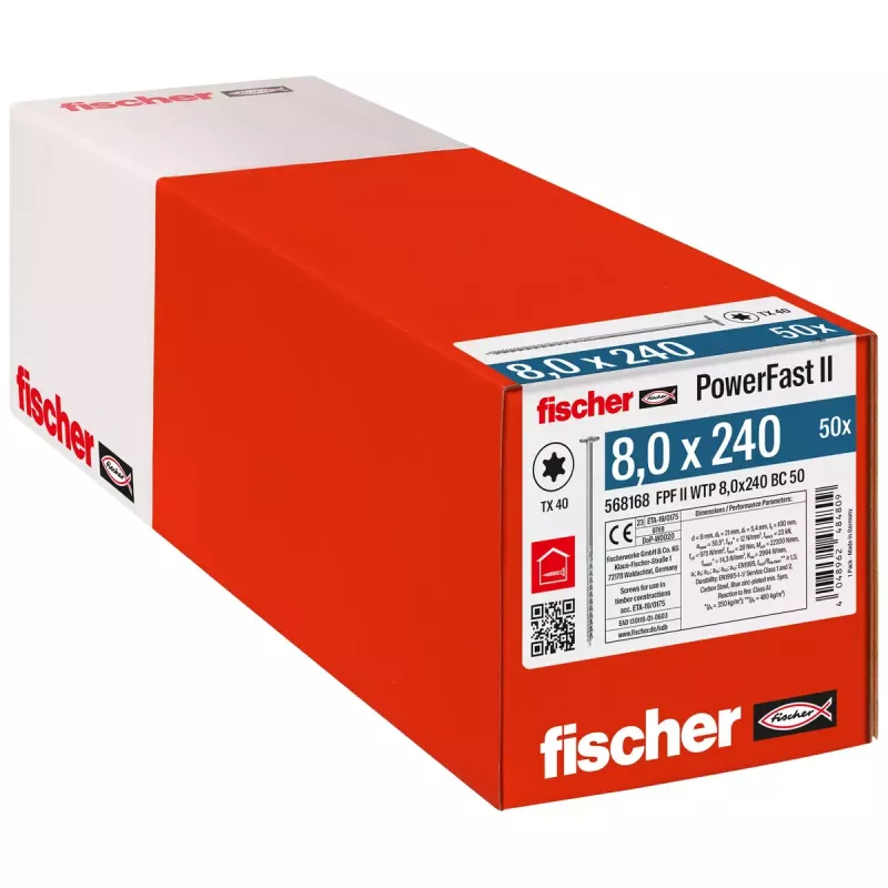 Schraube Fischer PowerFast II 8,0x240 TK TX TG blvz 50