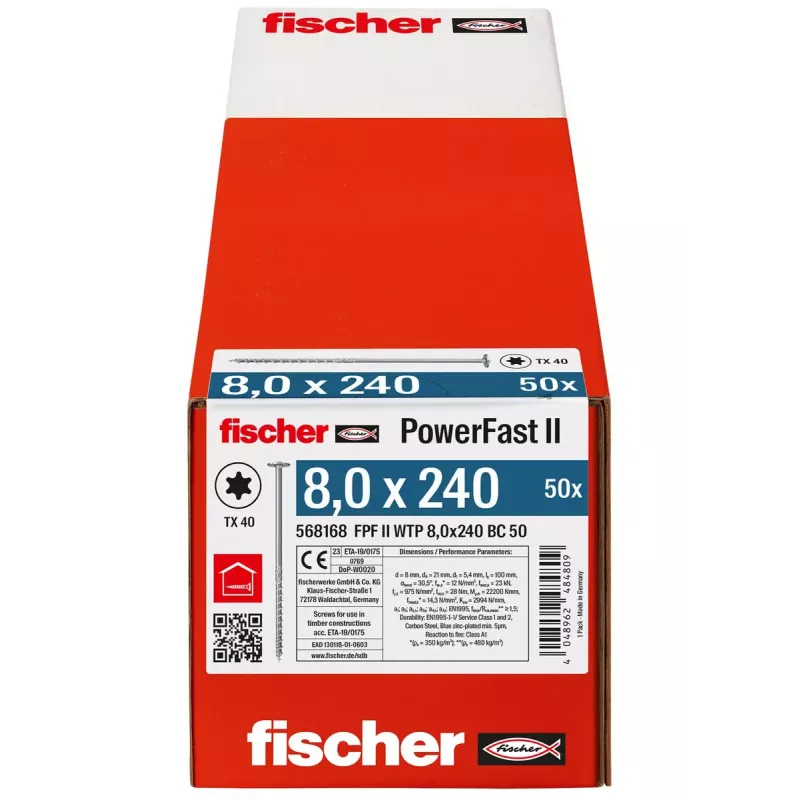 Schraube Fischer PowerFast II 8,0x240 TK TX TG blvz 50