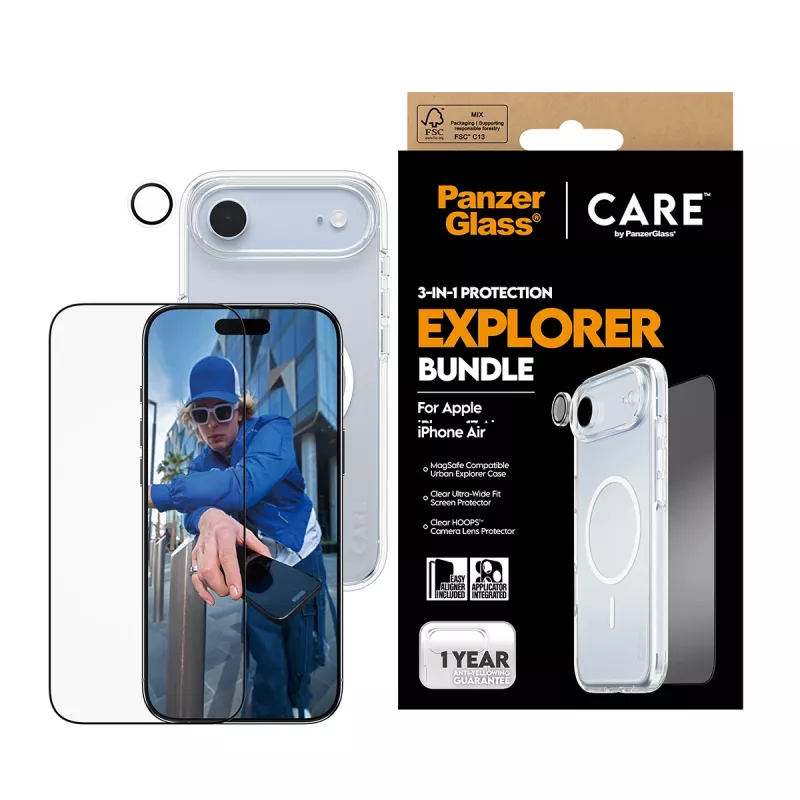 Bildschirmschutz-Kit PanzerGlass 3-in-1 Explorer Set CR66372 für iPhone 17 Air (gehärtetes Glas, Kameraschutz, Reinigungswerkzeuge)