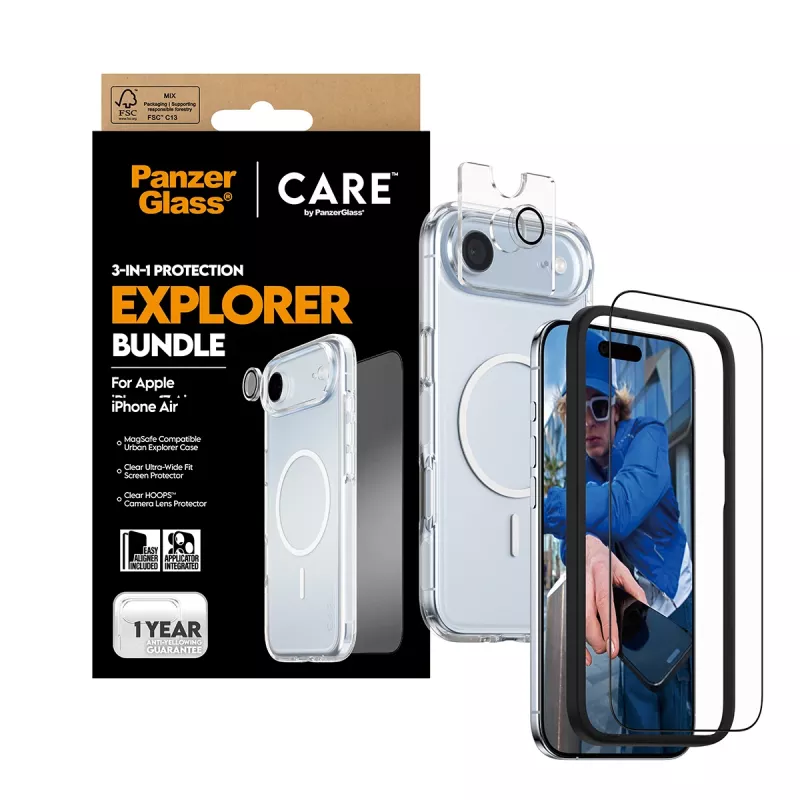 Bildschirmschutz-Kit PanzerGlass 3-in-1 Explorer Set CR66372 für iPhone 17 Air (gehärtetes Glas, Kameraschutz, Reinigungswerkzeuge)