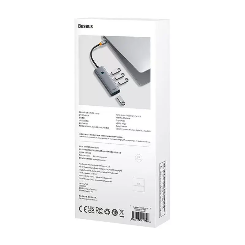 Baseus 4in1 Hub UltraJoy USB-C auf USB 3.0 Grau Kabel