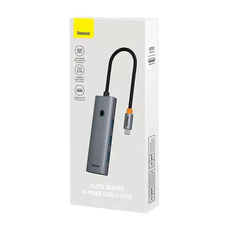 Baseus 4in1 Hub UltraJoy USB-C auf USB 3.0 Grau Kabel