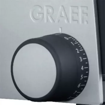 Elektrischer Allesschneider Graef G55 170 W, max. Schnittstärke 20 mm, graues Metall, 230 V, Maße 230×325×240 mm