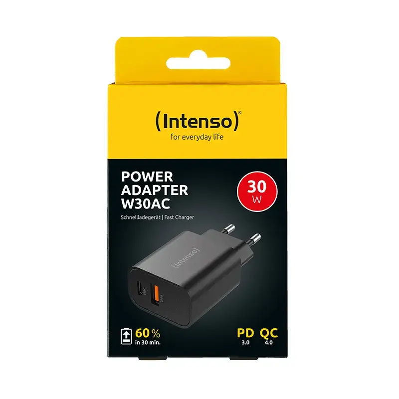 Netzteil Intenso W30AC 30 W USB-A USB-C Schwarz