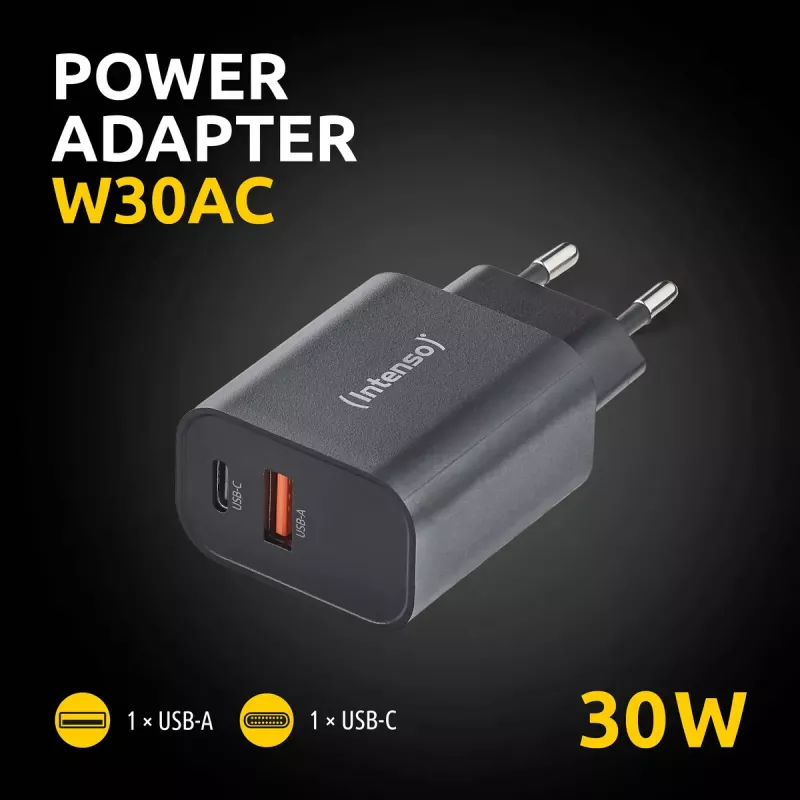 Netzteil Intenso W30AC 30 W USB-A USB-C Schwarz