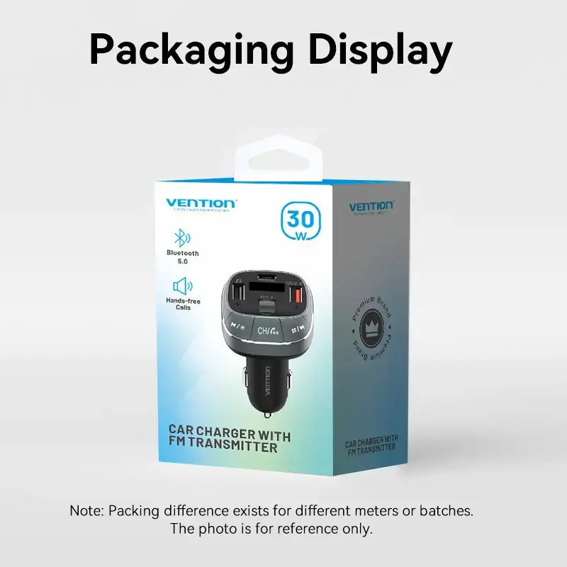 Auto-Ladegerät Vention 3-Port USB (USB-C + 2× USB-A) 30W/18W/5W Schwarz