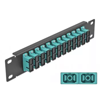 Glasfaser-Patchpanel DeLOCK 10 Zoll 12 Port SC Duplex aqua 1U schwarz
