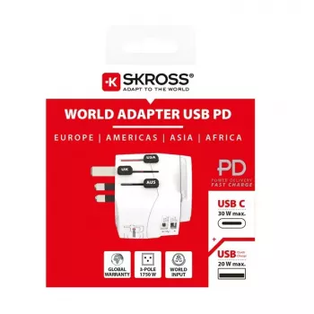 Power Plug Adapter Skross 61663 Universal Weiß 100-250V 2,4A USB