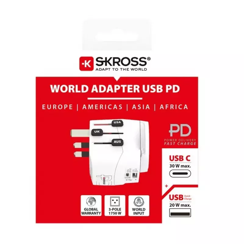 Power Plug Adapter Skross 61663 Universal Weiß 100-250V 2,4A USB