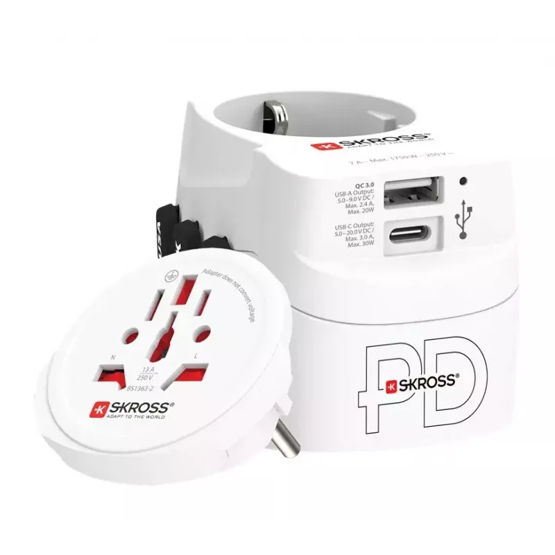 Power Plug Adapter Skross 61663 Universal Weiß 100-250V 2,4A USB