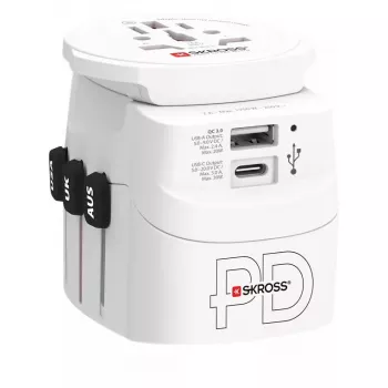 Power Plug Adapter Skross 61663 Universal Weiß 100-250V 2,4A USB