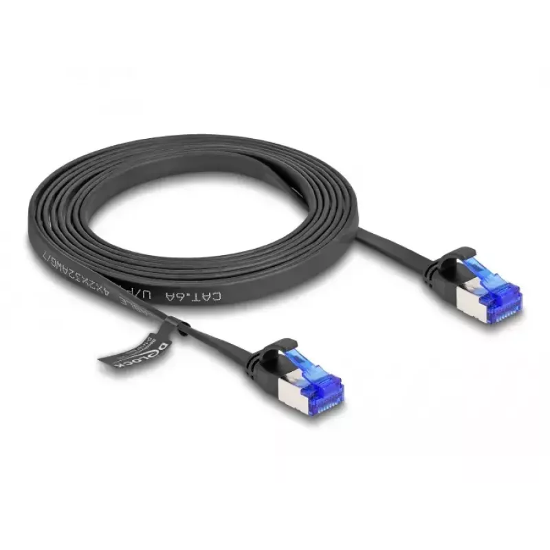 Netzwerkkabel DeLOCK RJ45 Flach-Patchkabel Stecker auf Stecker Cat.6A 2 m schwarz