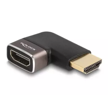 DeLOCK HDMI-Adapter Stecker auf Buchse 90° links abgewinkelt 8K 60 Hz grau Metall