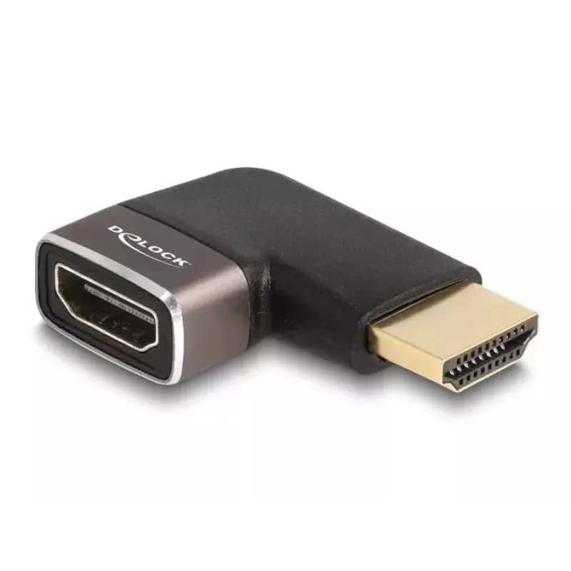 DeLOCK HDMI-Adapter Stecker auf Buchse 90° links abgewinkelt 8K 60 Hz grau Metall