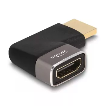 DeLOCK HDMI-Adapter Stecker auf Buchse 90° links abgewinkelt 8K 60 Hz grau Metall