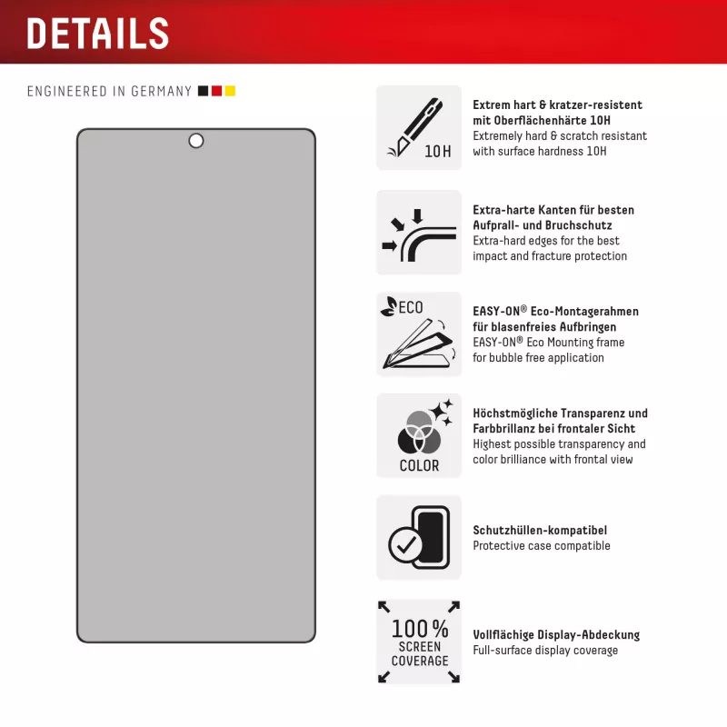 Displex Privacy Screen Protector (10H) für Samsung Galaxy S25 Ultra, Eco-Montagerahmen, Privacy-Filter