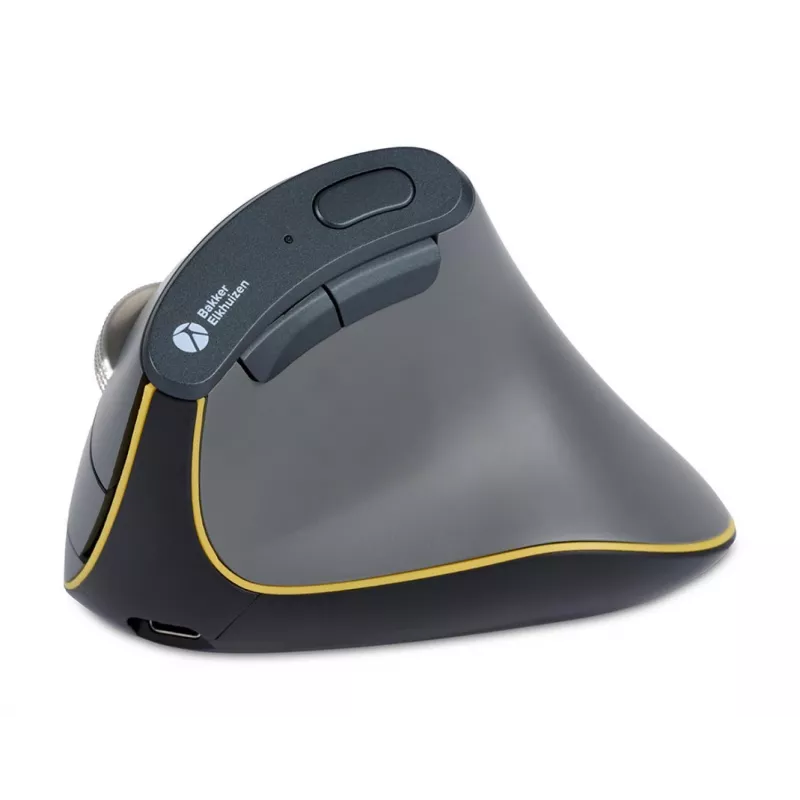 BakkerElkhuizen FastForward Maus, rechtshändig, vertikales Design, optisch, RF Wireless + Bluetooth + USB Typ-C, 500 DPI, grau